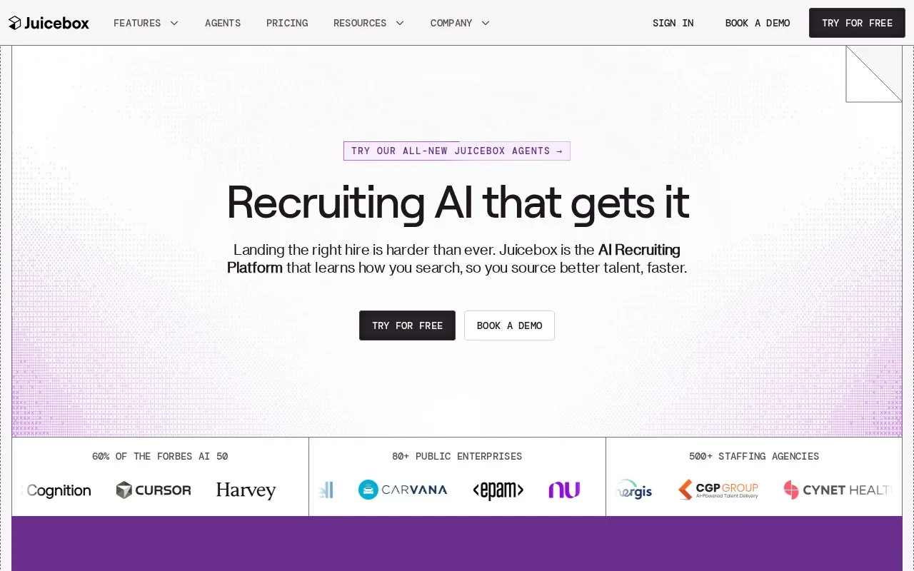 Screenshot of the Juicebox homepage