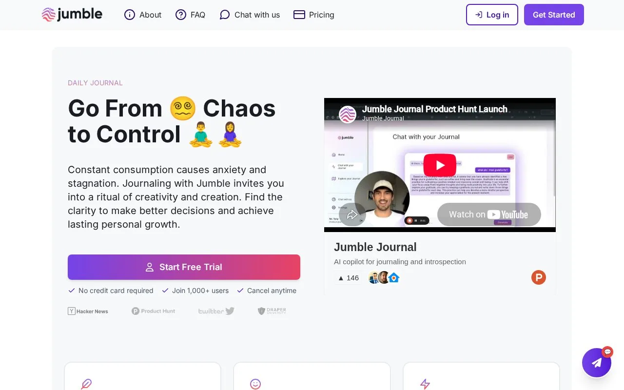Screenshot of the Jumble Journal homepage