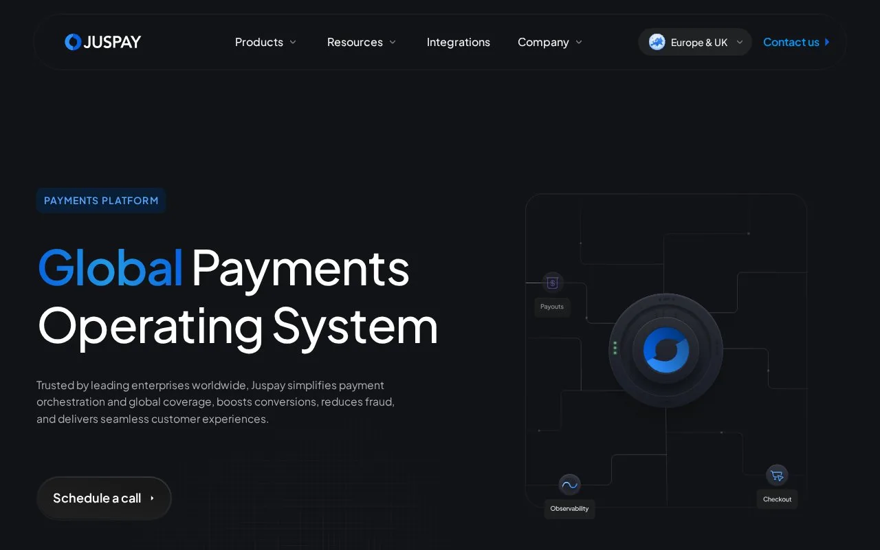 Screenshot of the Juspay homepage