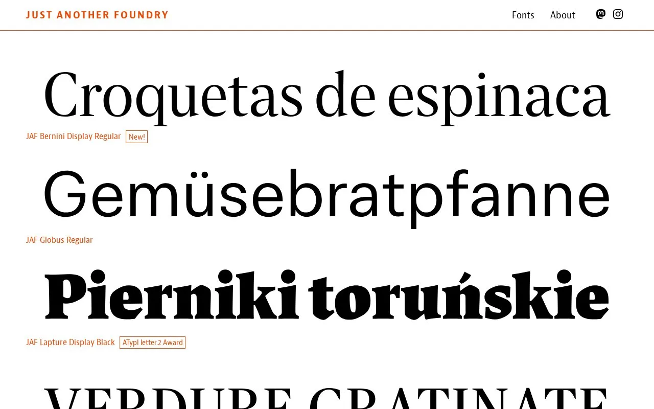 Screenshot of the Just Another Foundry homepage