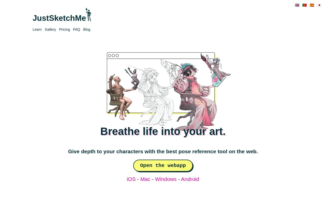 Screenshot of the JustSketchMe homepage