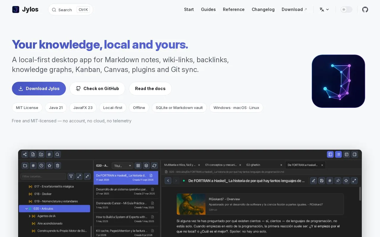 Screenshot of the Jylos homepage
