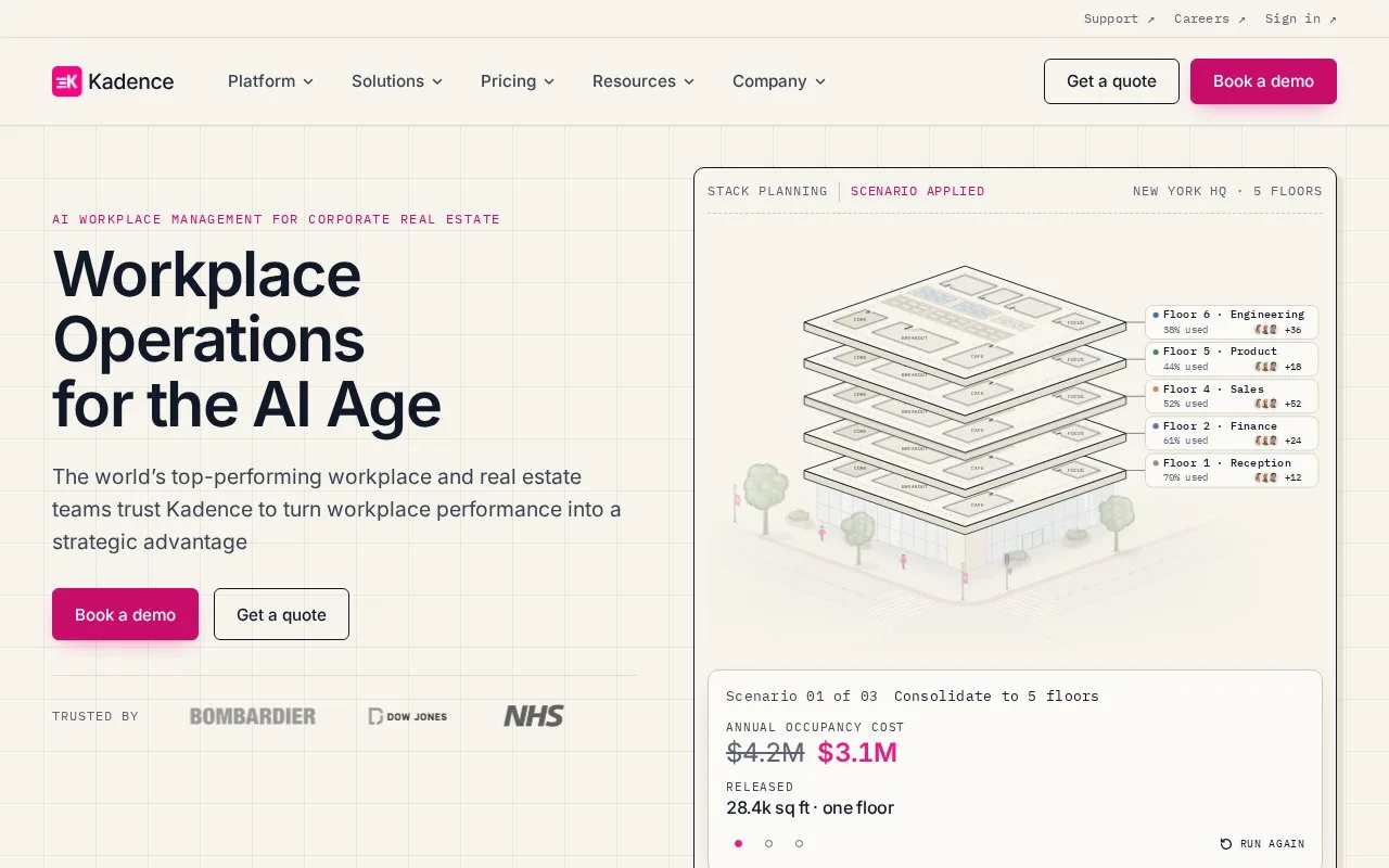 Screenshot of the Kadence homepage