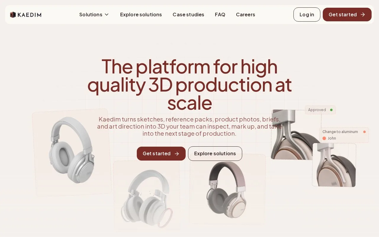 Screenshot of the Kaedim homepage