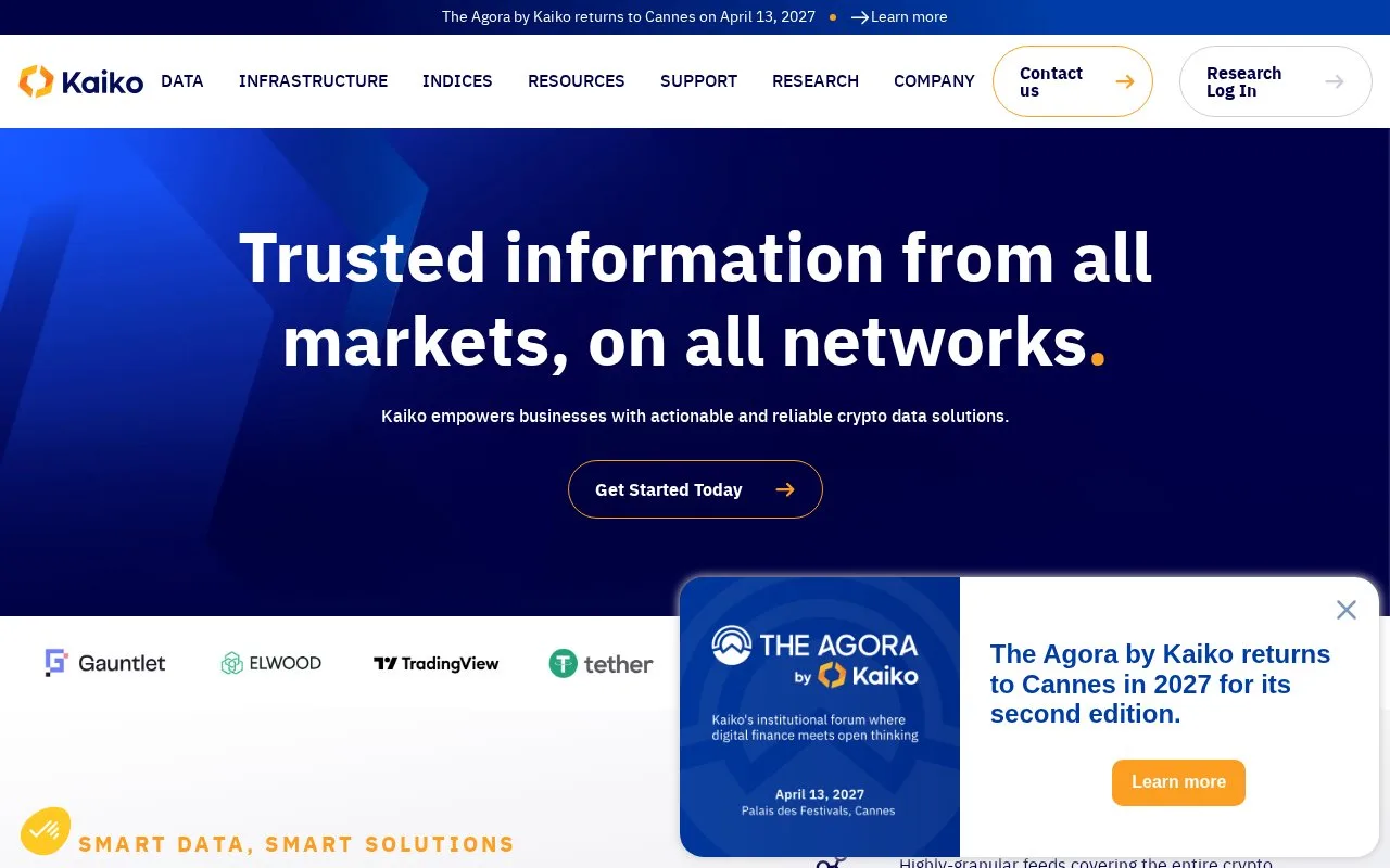 Screenshot of the Kaiko homepage