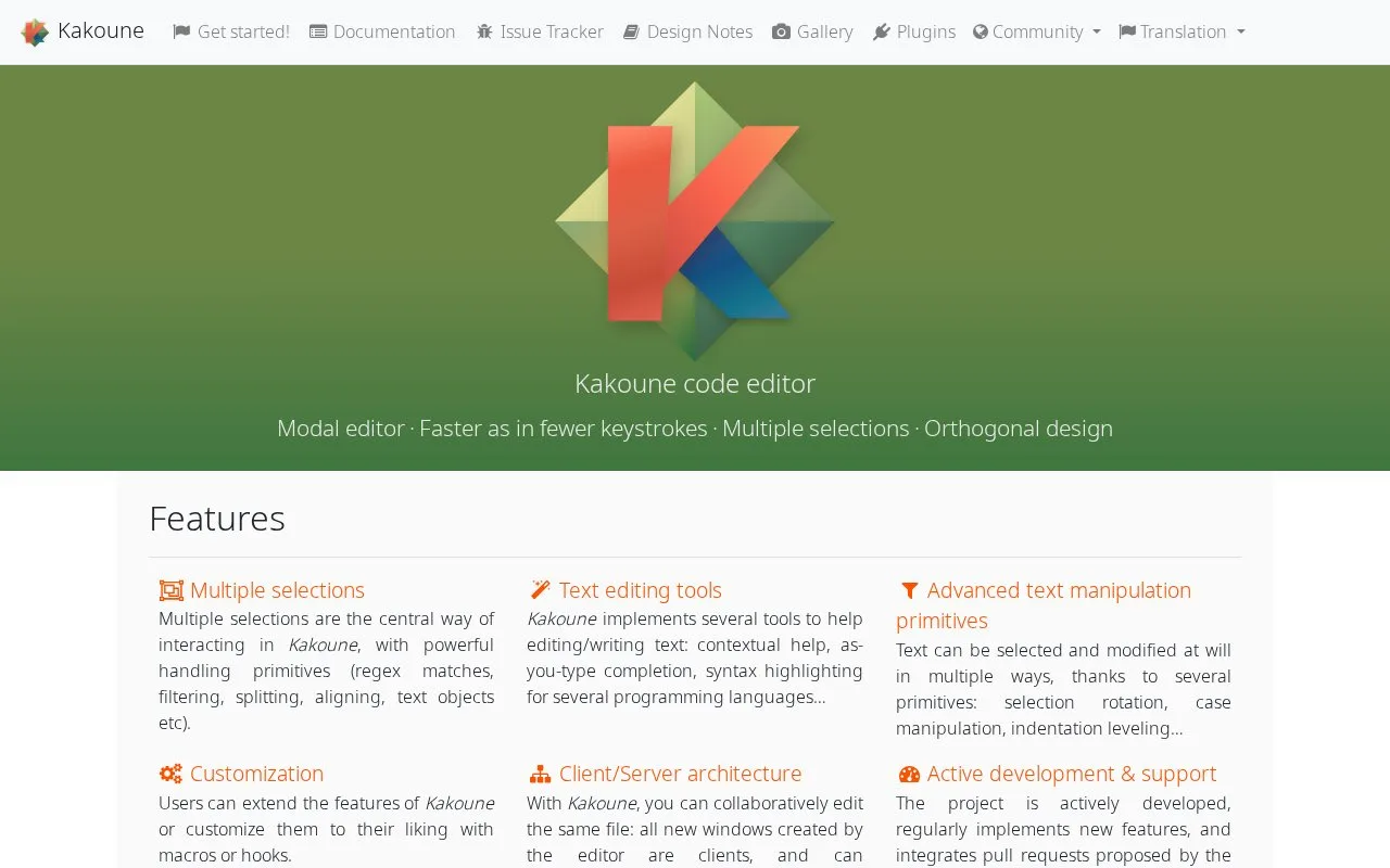Screenshot of the Kakoune homepage