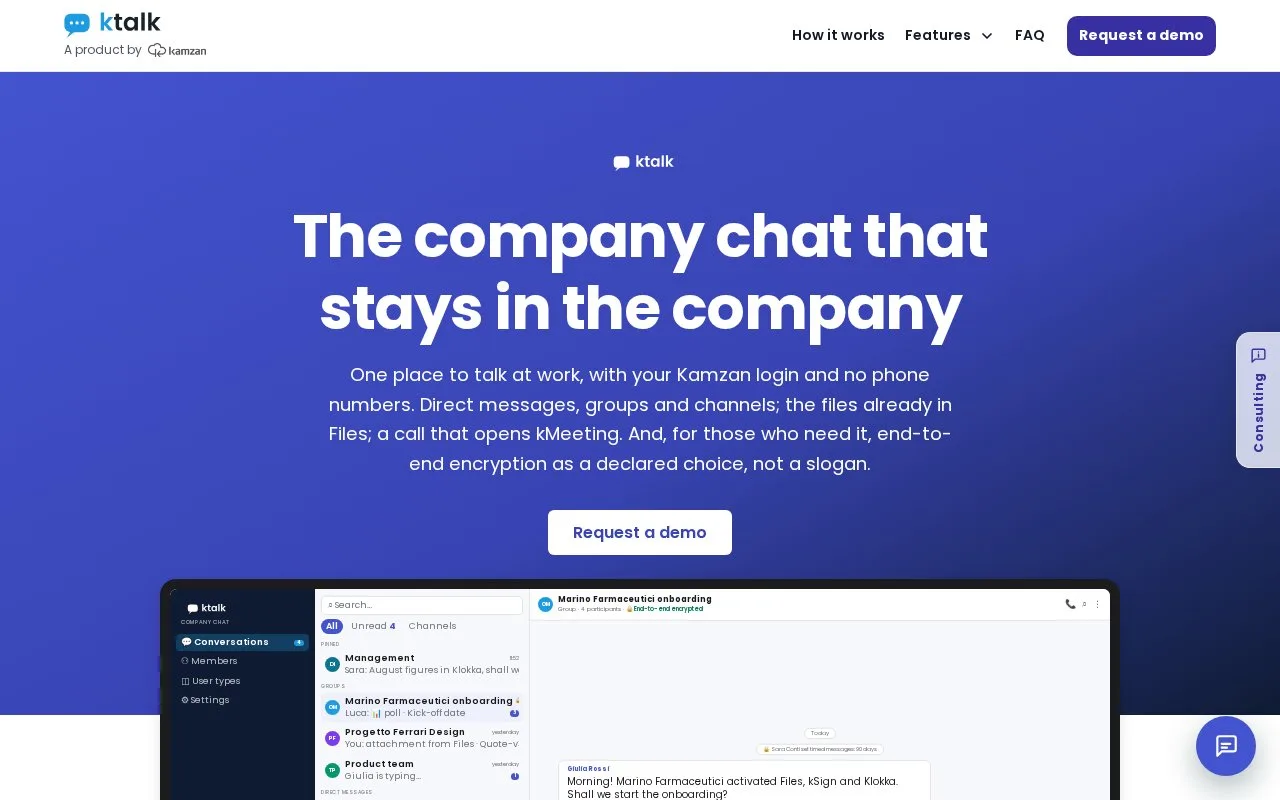 Screenshot of the kTalk homepage