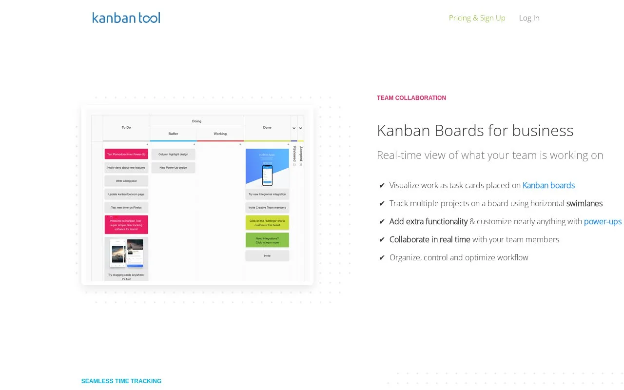 Screenshot of the Kanban Tool homepage