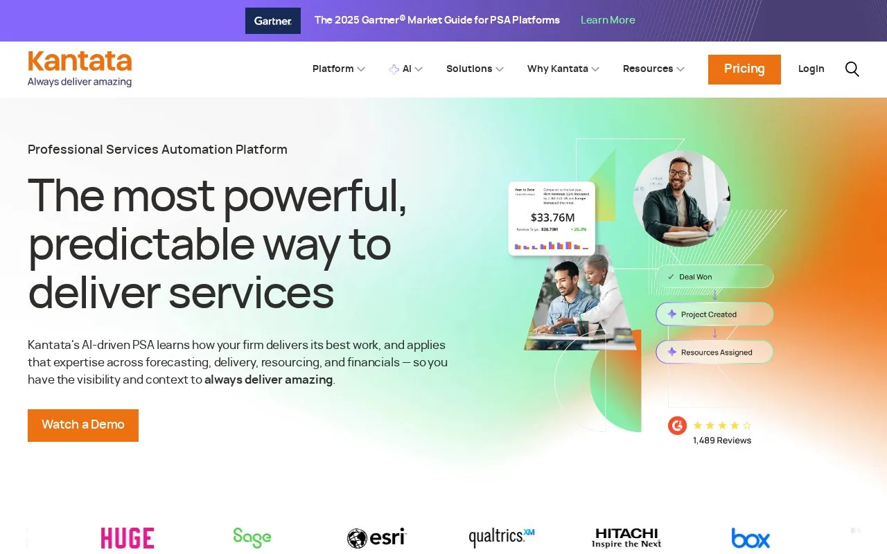 Screenshot of the Kantata homepage