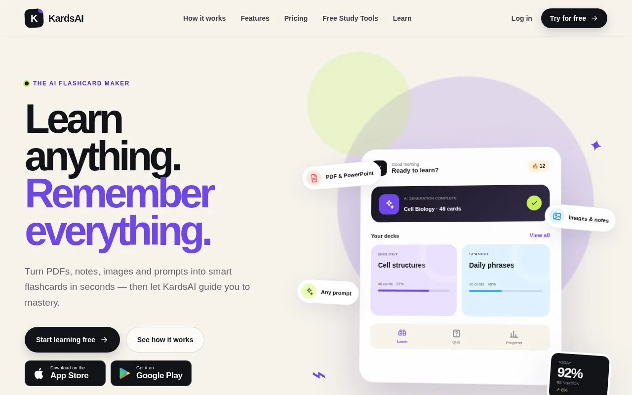 Screenshot of the KardsAI homepage