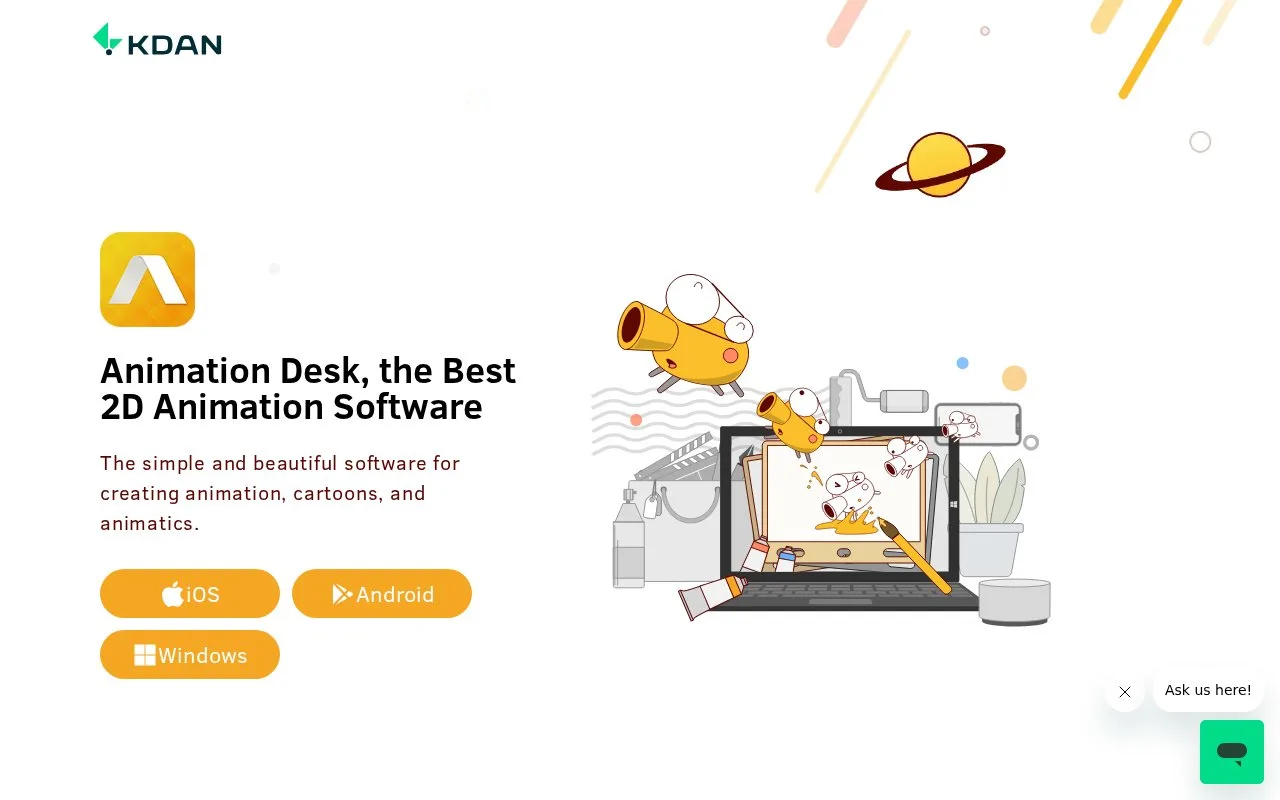 Screenshot of the Animation Desk homepage