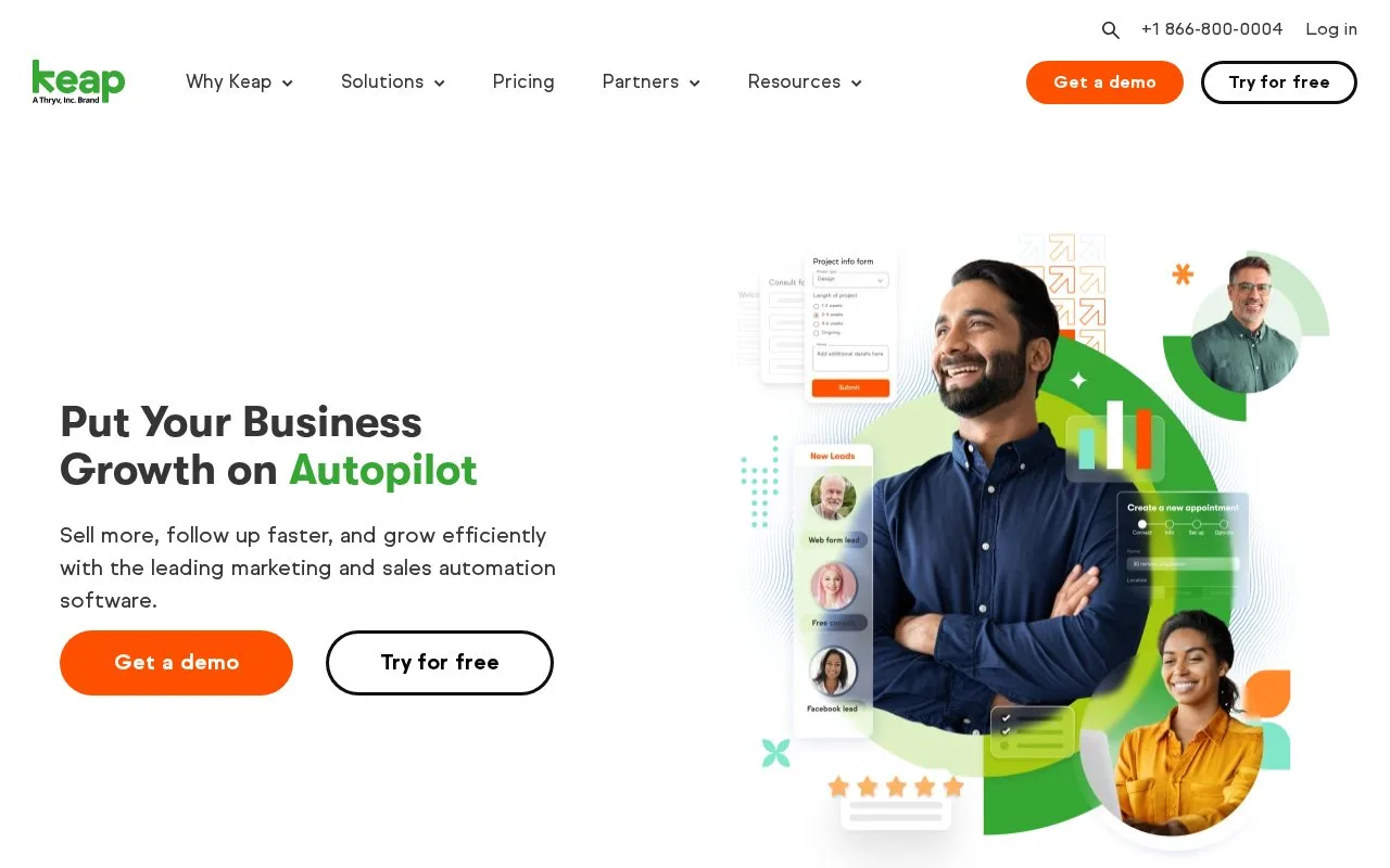 Screenshot of the Keap homepage