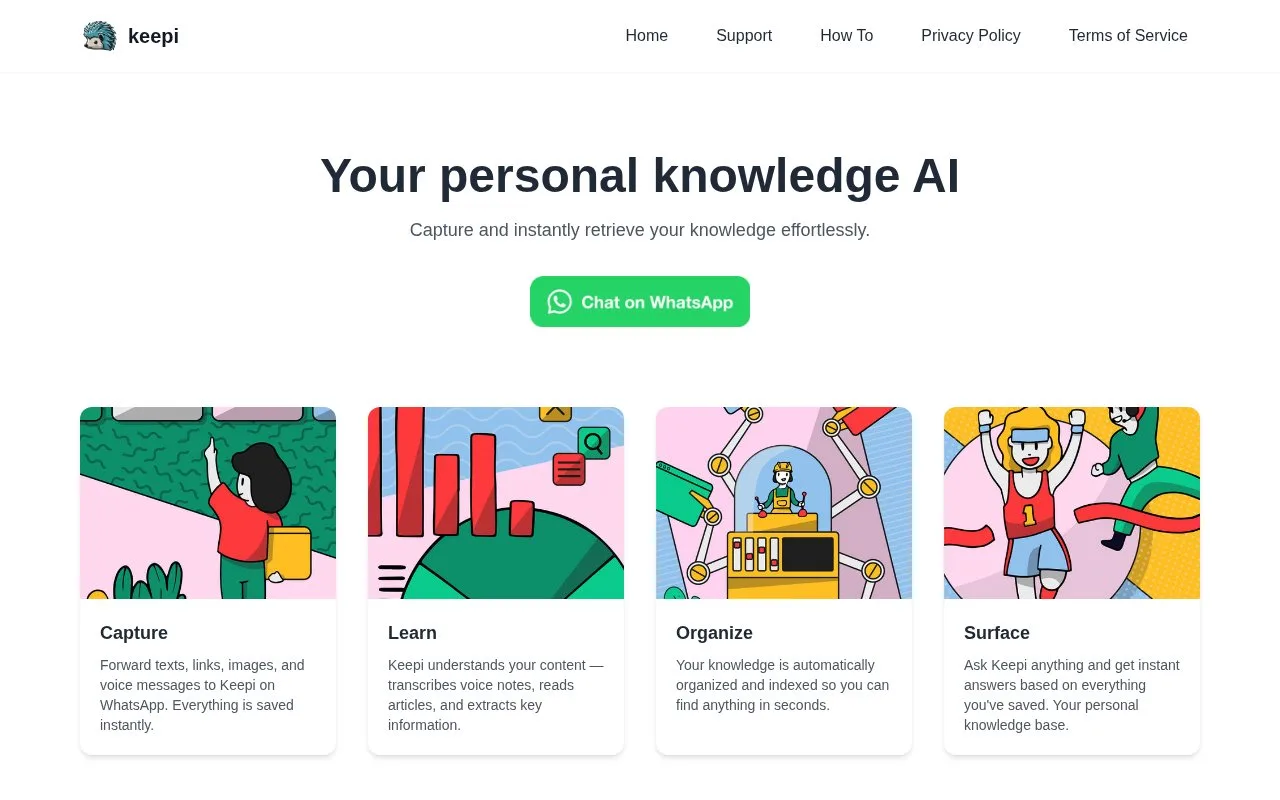 Screenshot of the Keepi homepage
