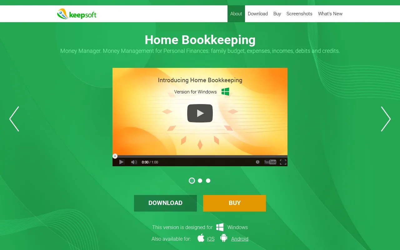 Screenshot of the Home Bookkeeping homepage