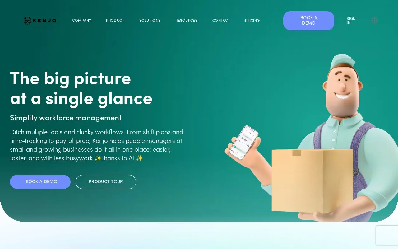 Screenshot of the Kenjo homepage