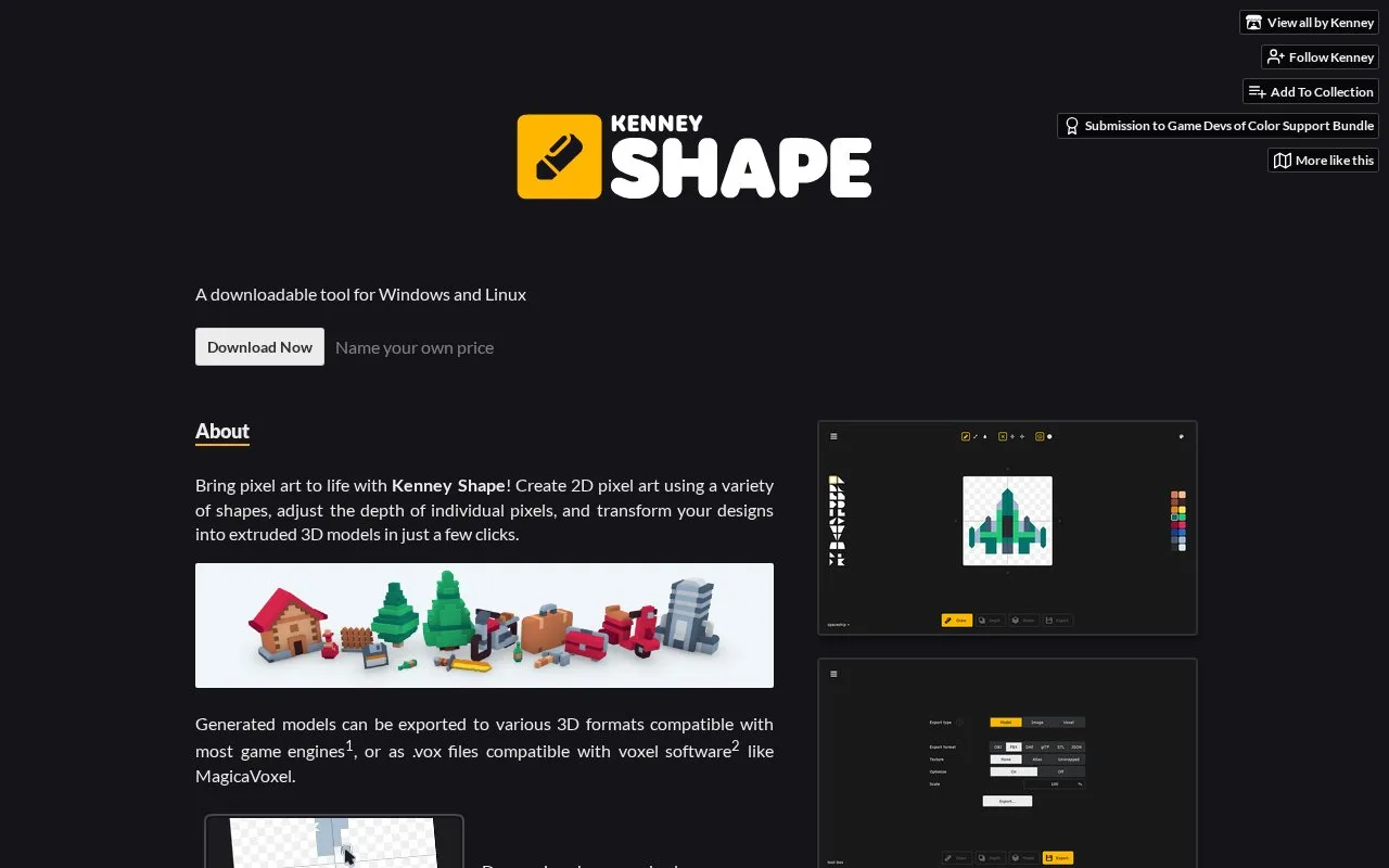 Screenshot of the Kenney Shape homepage