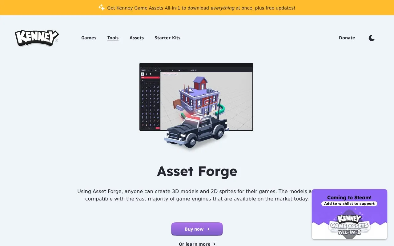 Screenshot of the Asset Forge homepage