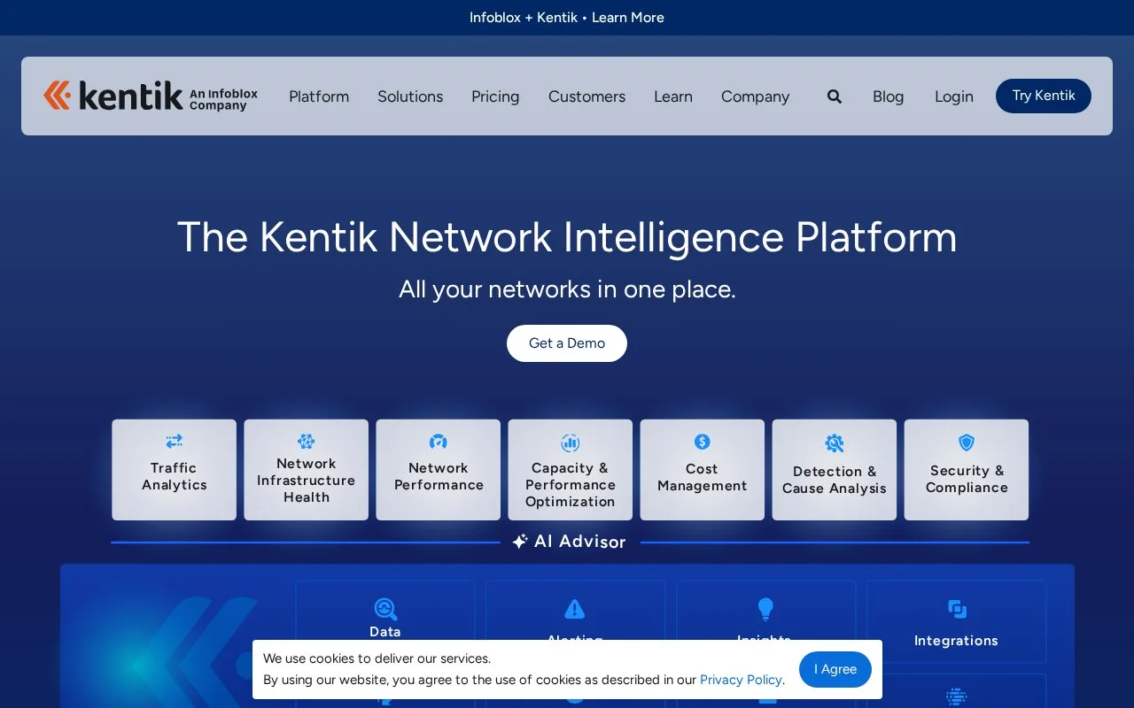 Screenshot of the Kentik Network Intelligence Platform homepage