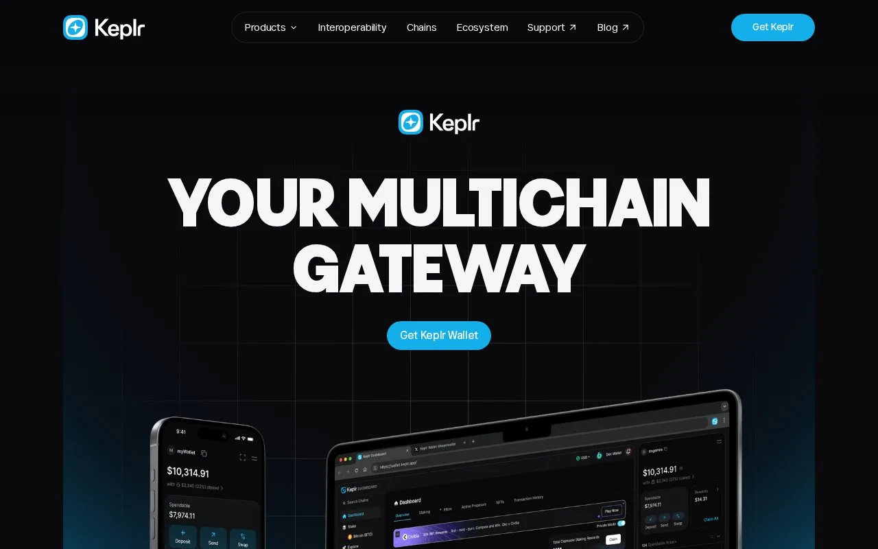 Screenshot of the Keplr homepage