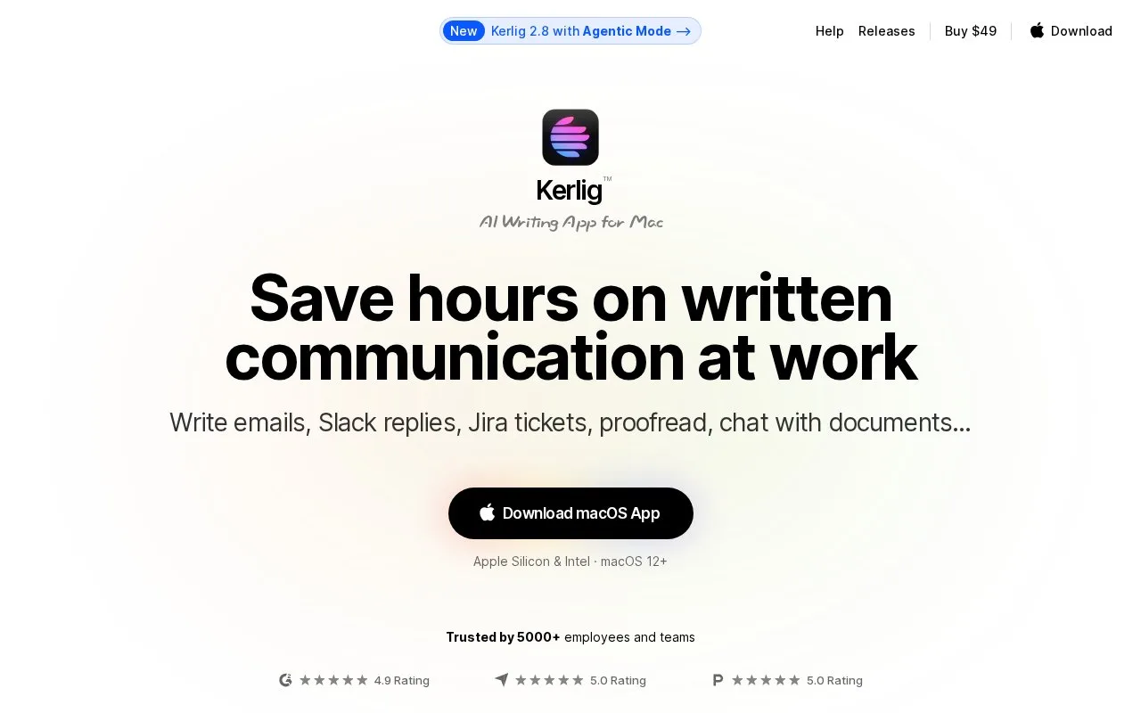Screenshot of the Kerlig homepage