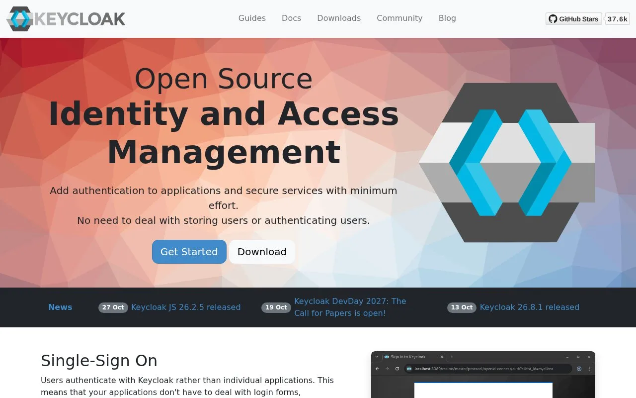 Screenshot of the Keycloak homepage