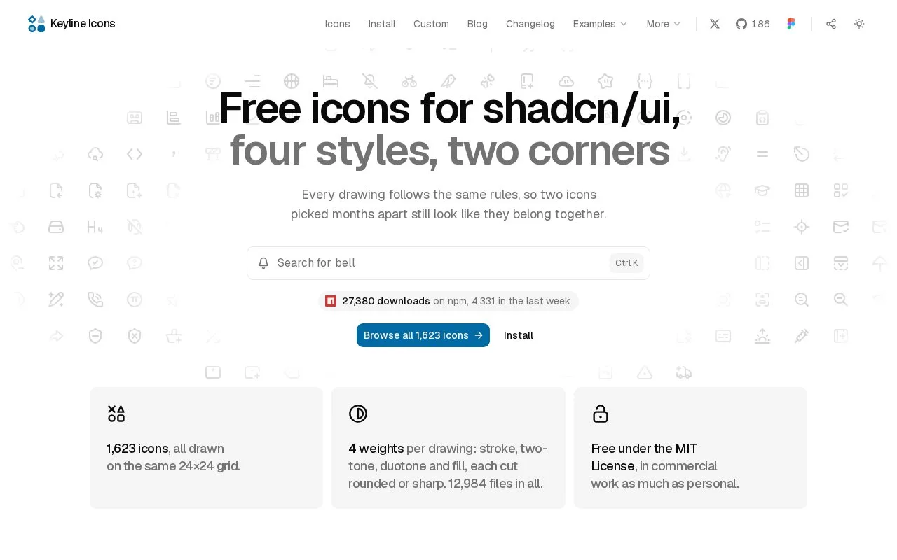 Screenshot of the Keyline Icons homepage