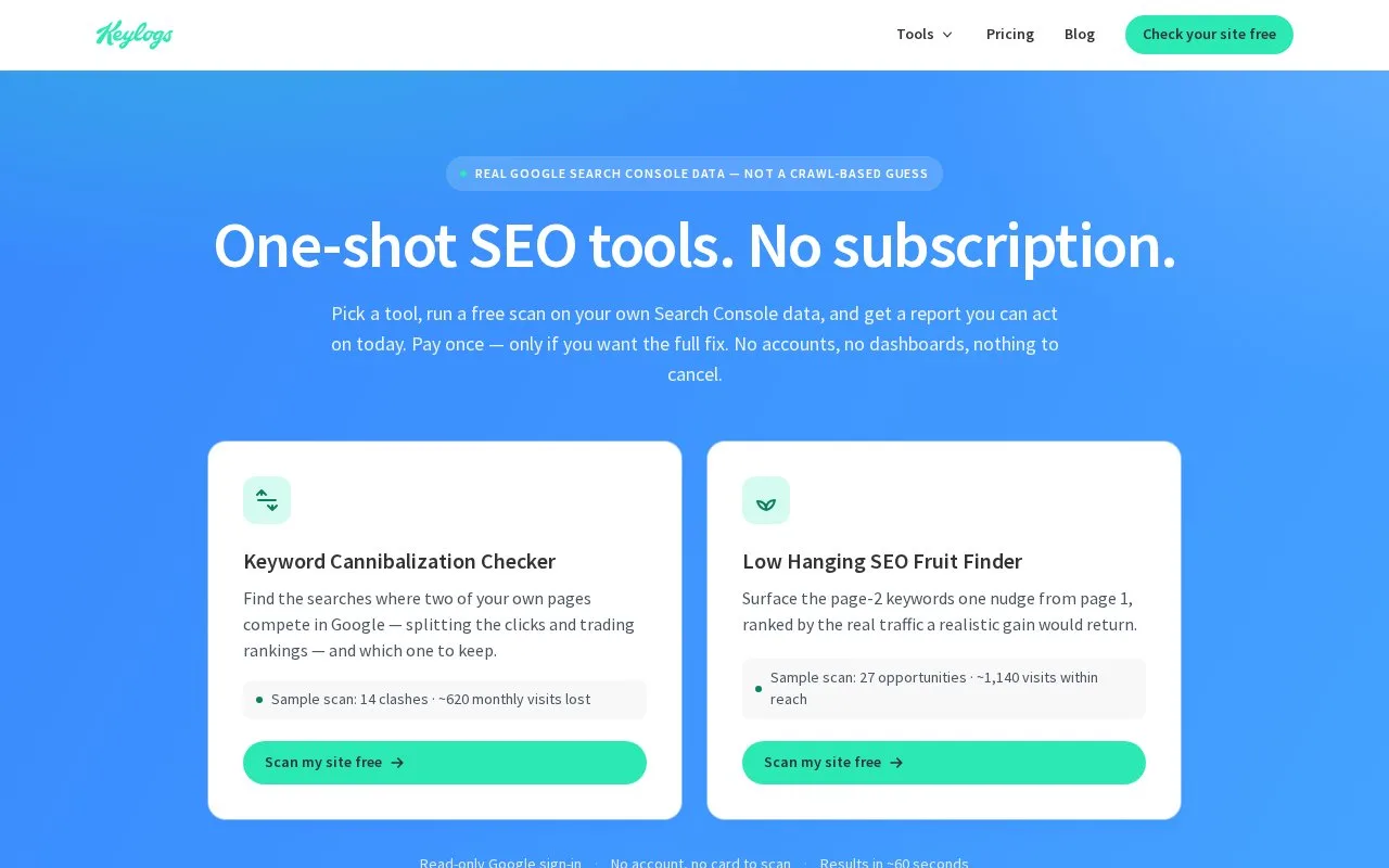 Screenshot of the Keylogs homepage