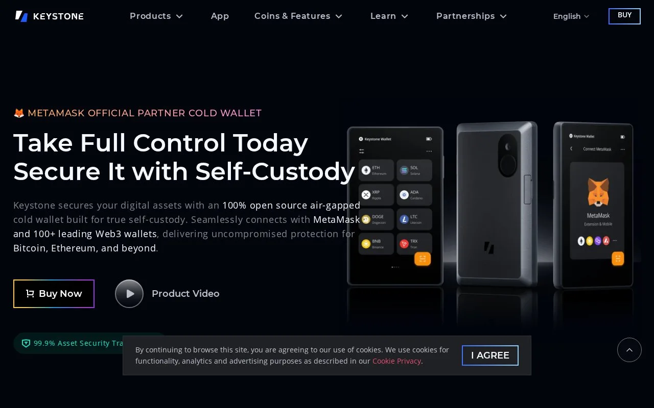 Screenshot of the Keystone homepage