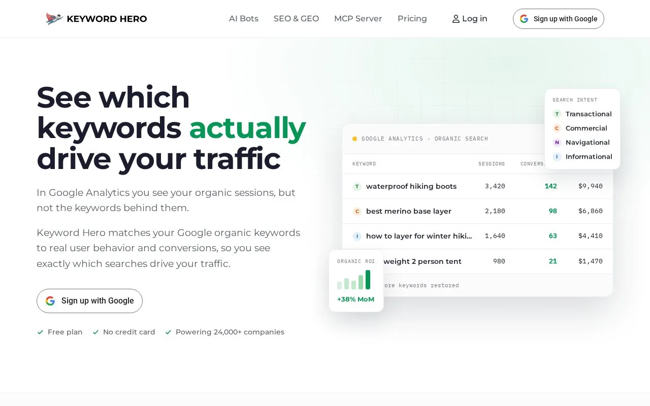 Screenshot of the Keyword Hero homepage