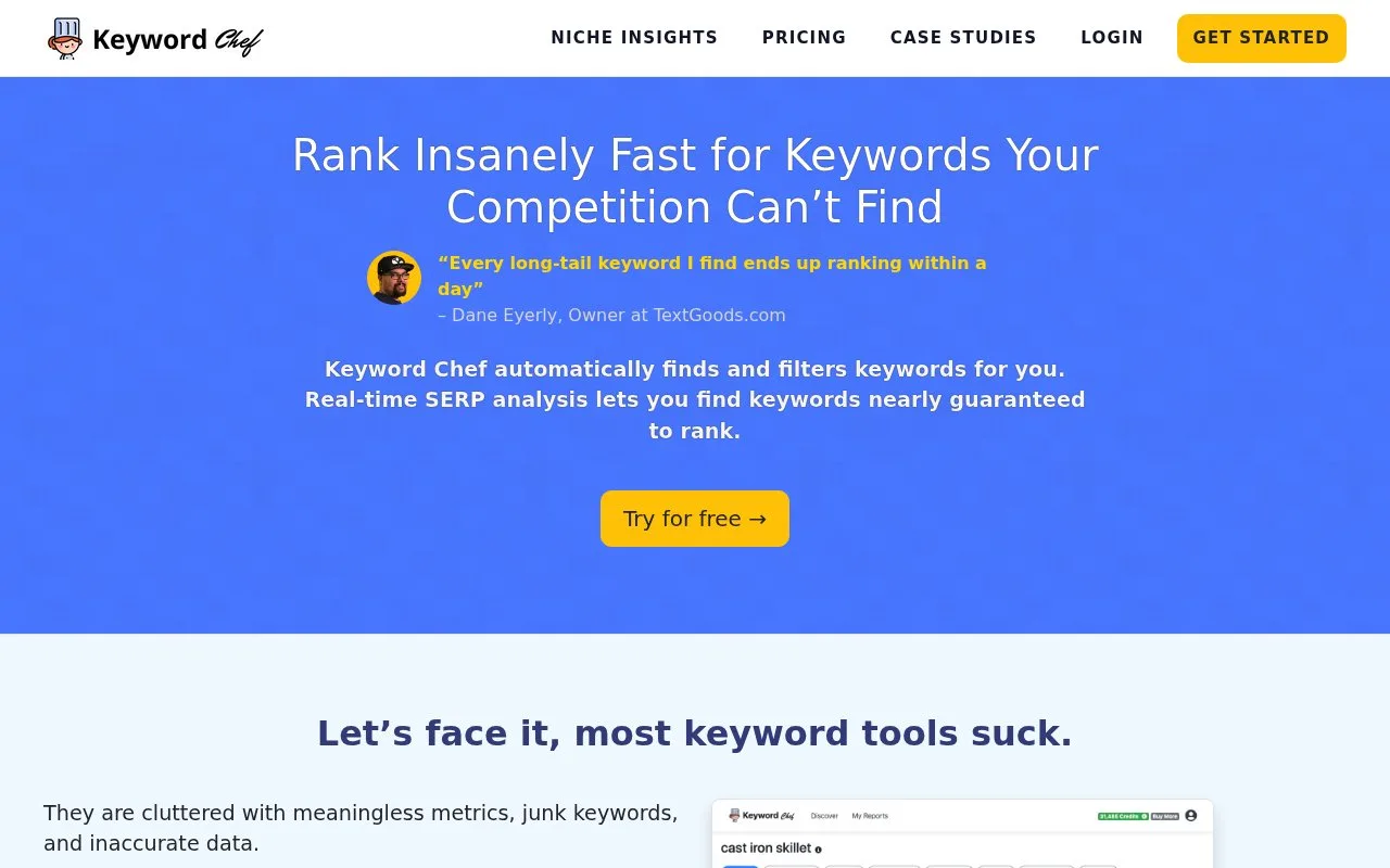 Screenshot of the Keyword Chef homepage