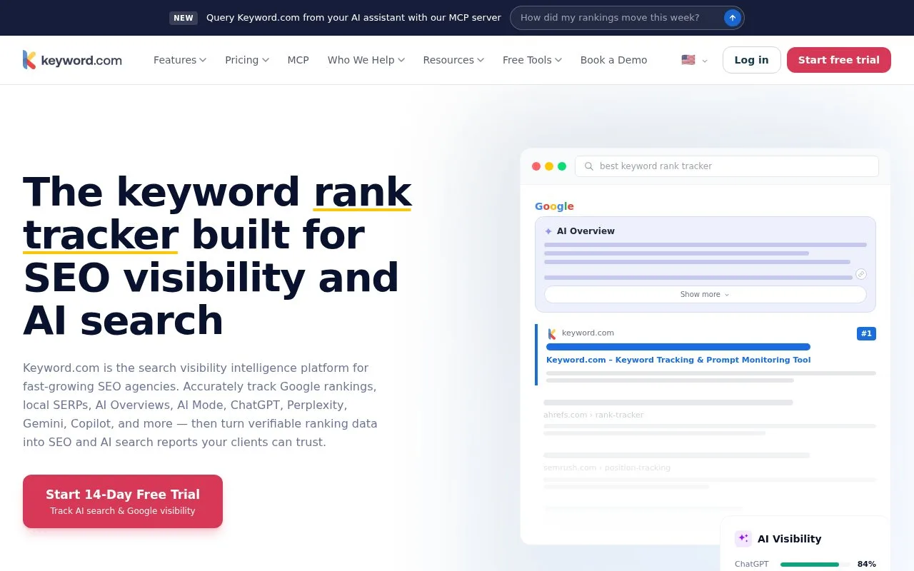 Screenshot of the Keyword.com homepage