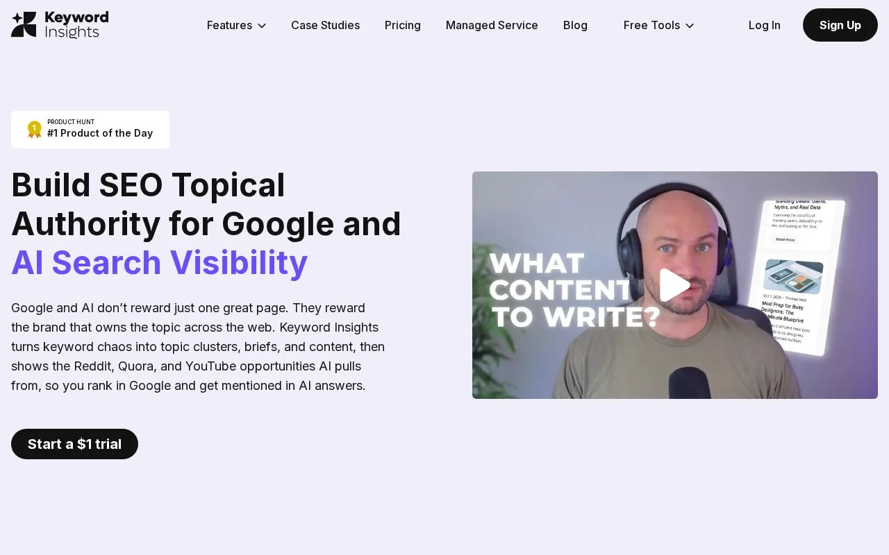 Screenshot of the Keyword Insights homepage