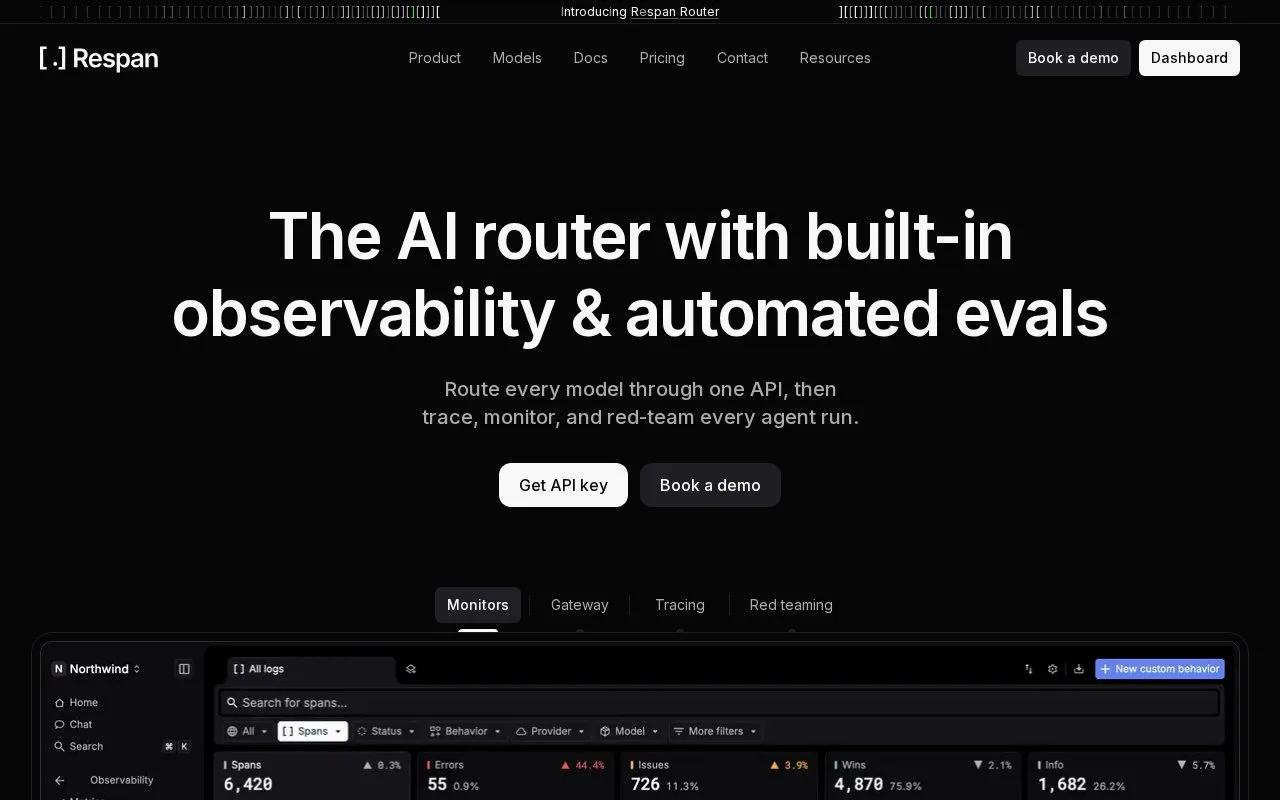 Screenshot of the Respan homepage