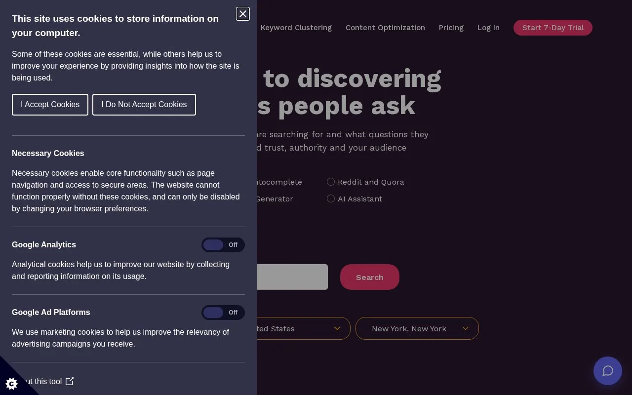 Screenshot of the KeywordsPeopleUse homepage