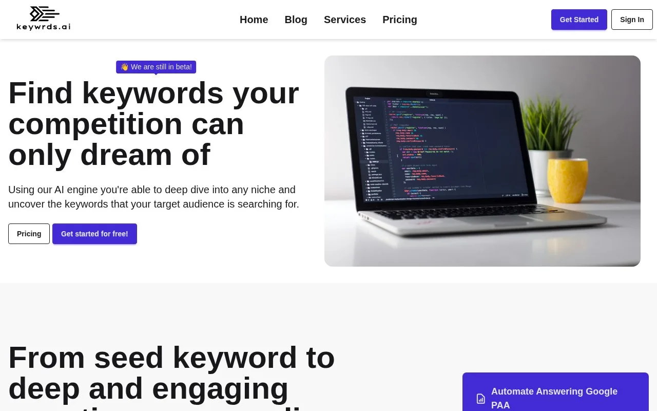 Screenshot of the Keywrds.ai homepage