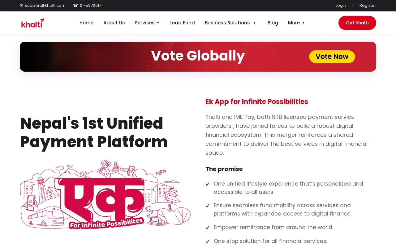 Screenshot of the Khalti homepage