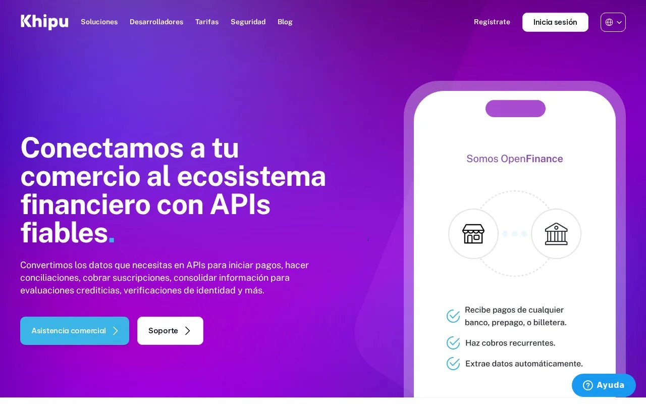 Screenshot of the Khipu homepage