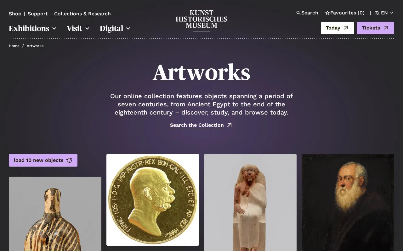 Screenshot of the Kunsthistorisches Museum Images homepage