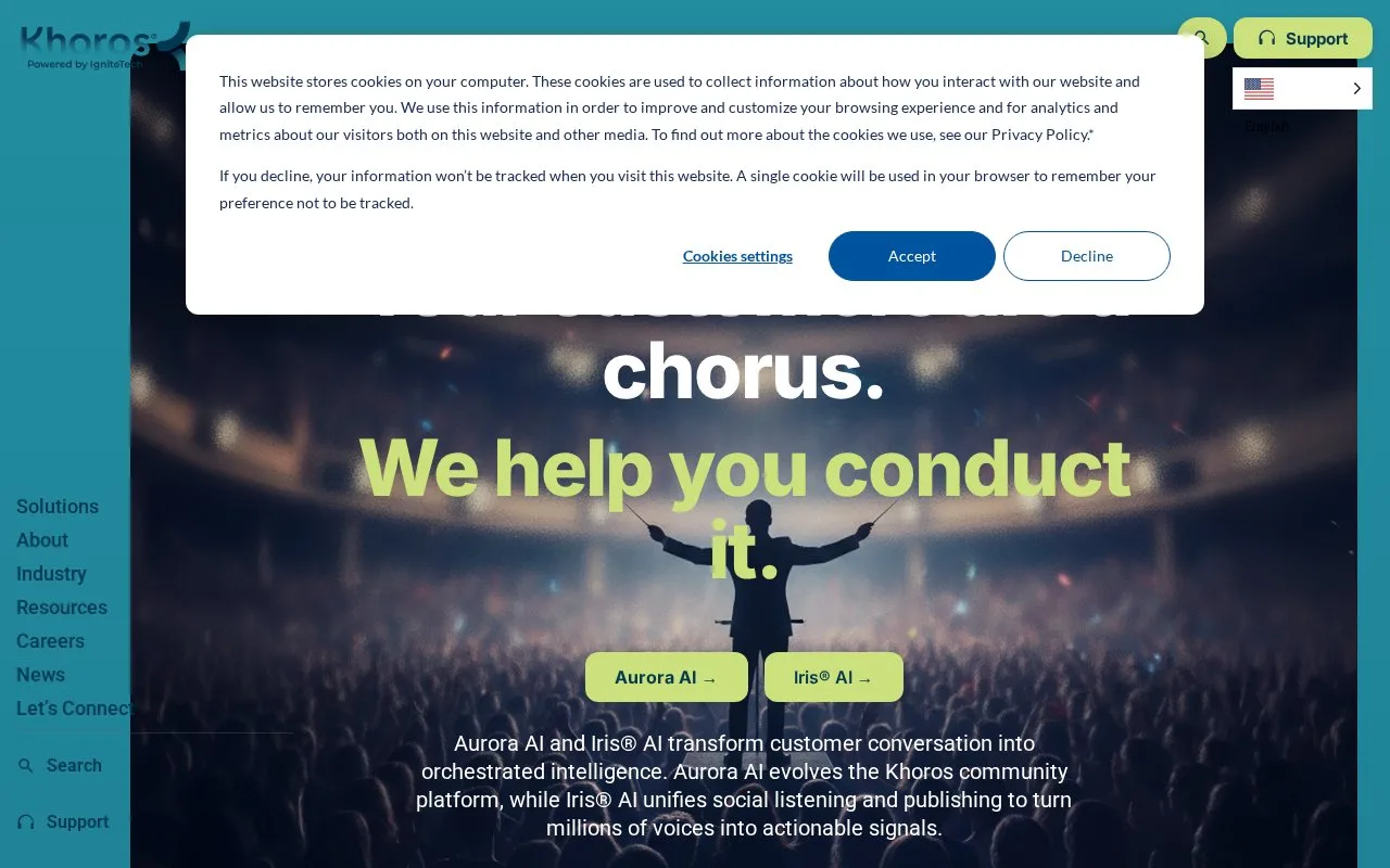 Screenshot of the Khoros homepage