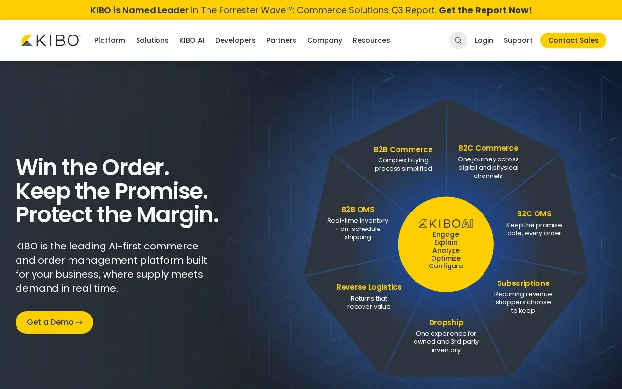 Screenshot of the Kibo homepage