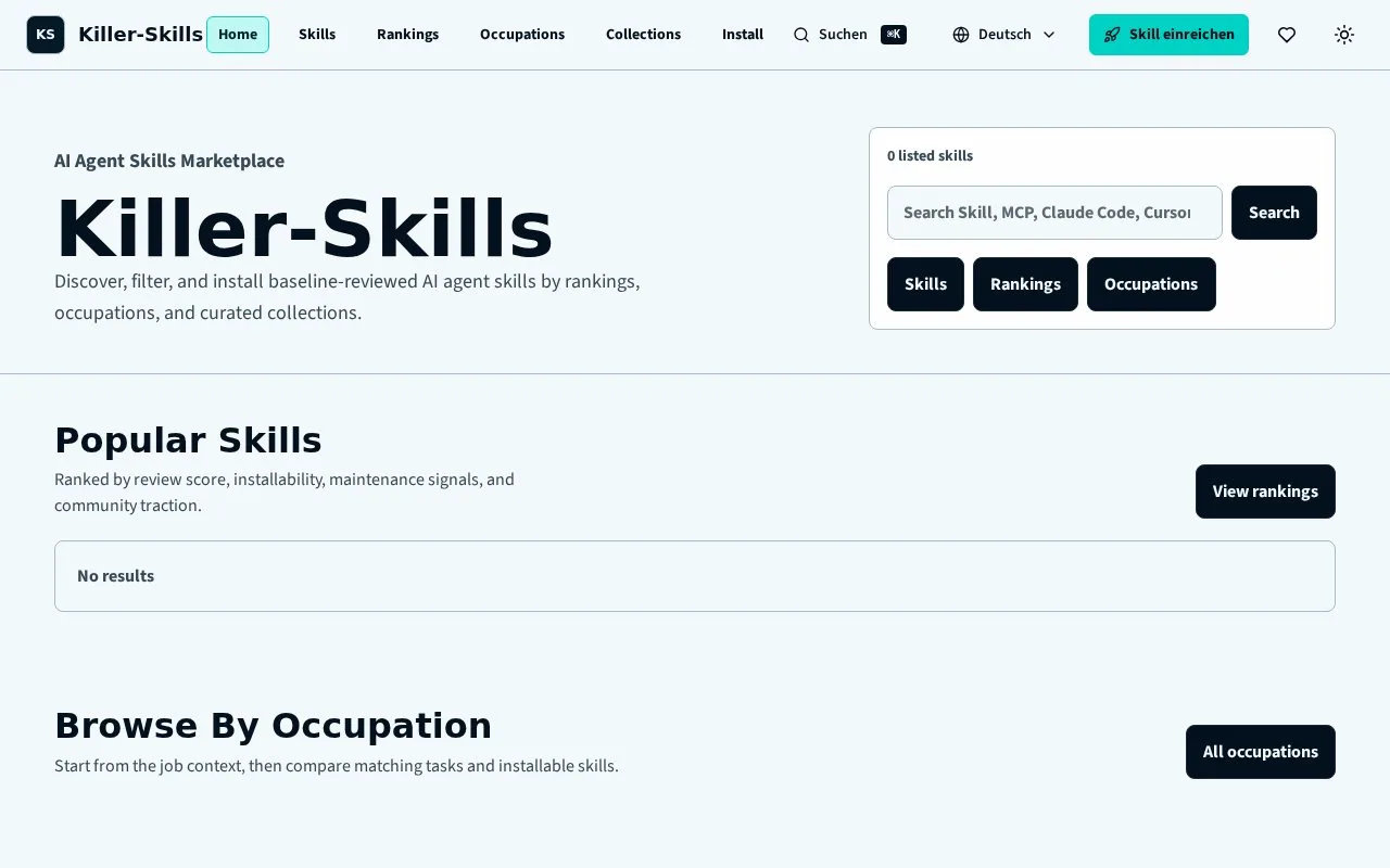 Screenshot of the Killer-Skills homepage