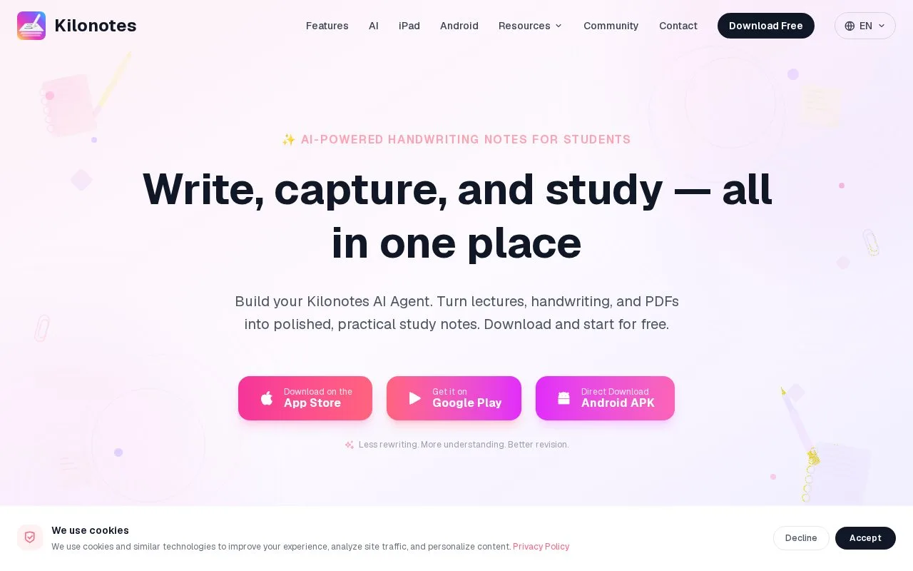 Screenshot of the Kilonotes homepage