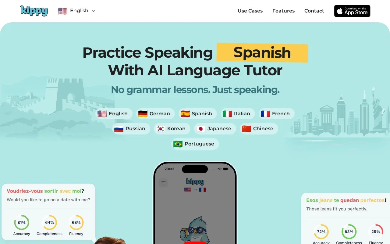Screenshot of the Kippy homepage