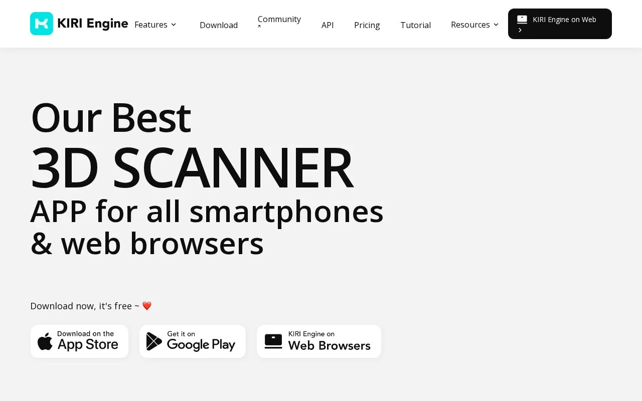 Screenshot of the KIRI Engine homepage