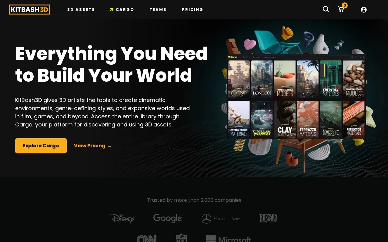 Screenshot of the KitBash3D homepage