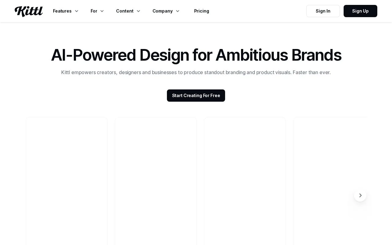 Screenshot of the Kittl homepage