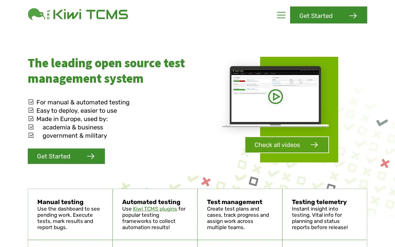 Screenshot of the Kiwi TCMS homepage