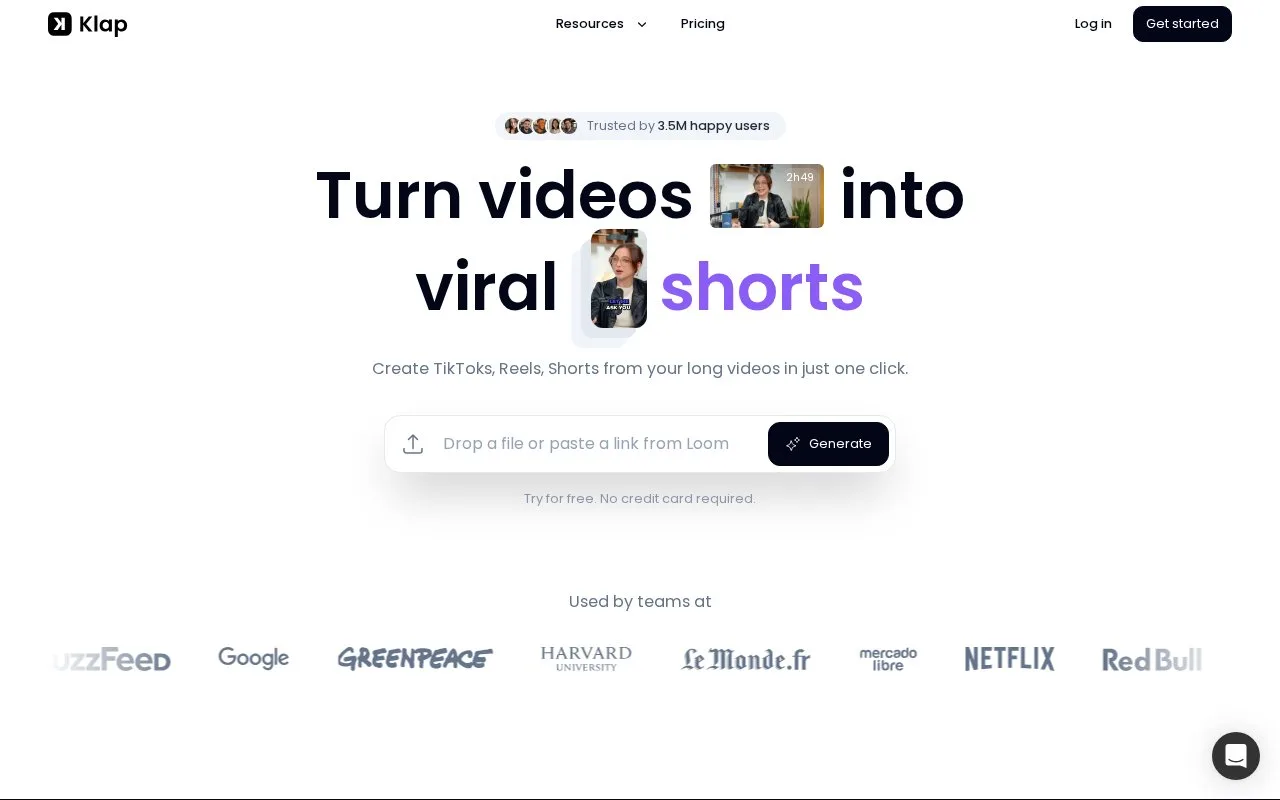 Screenshot of the Klap homepage