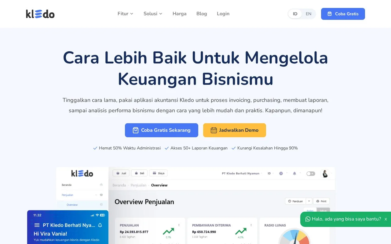 Screenshot of the Kledo homepage