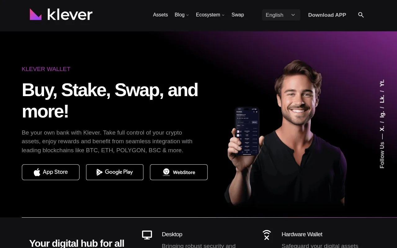Screenshot of the Klever Wallet homepage